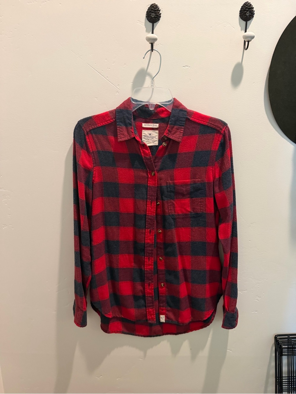 American Eagle Outfitters Red and Black Plaid Boyfriend Flannel